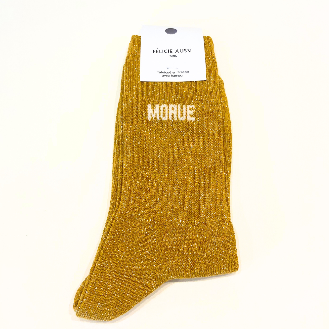 Chaussettes Morue jaunes à paillettes, Félicie Aussi, vue 1