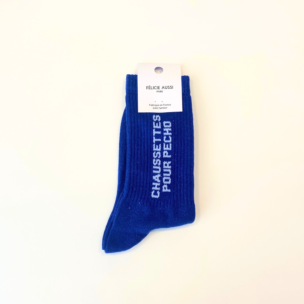 Chaussettes "Chaussettes pour pécho" bleu à paillette, Félicie Aussi, vue 1