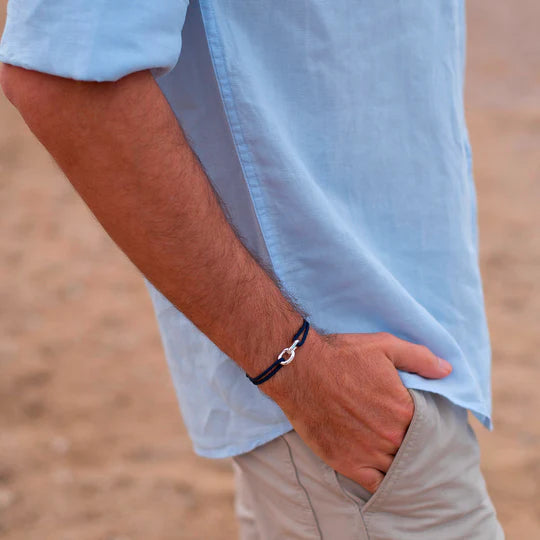 double maillon argent 22 mm bleu marine