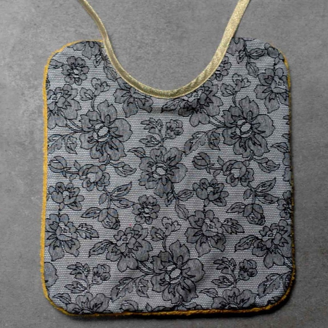 Grand bavoir fleuri moutarde - Mauricette vue 1