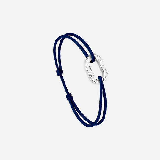 maillon argent martelé 16 mm bleu  marine