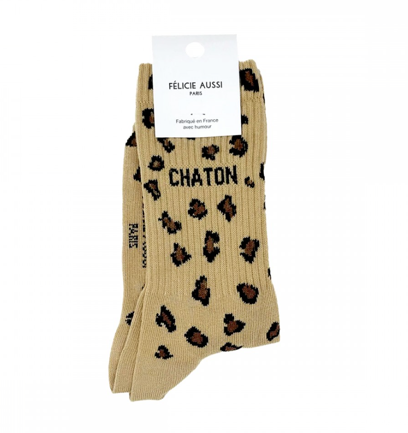 Chaussette Chaton léopard sable