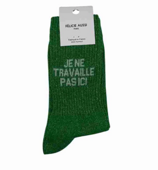 Chaussette Je ne travaille pas ici à paillettes