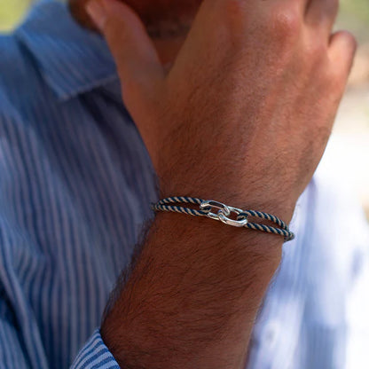 double maillon argent 22 mm rayé blanc et bleu