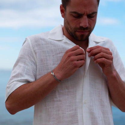 double maillon argent 22 mm rayé blanc et bleu