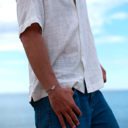 double maillon argent 22 mm rayé blanc et bleu