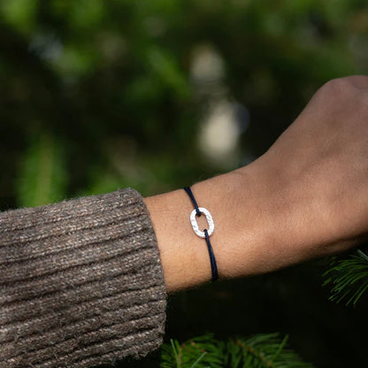 maillon argent martelé 16 mm bleu  marine