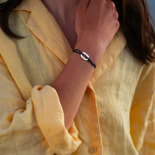 maillon plat argent 16 mm bleu marine