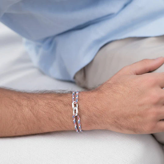 double maillon argent 22 mm  bleu blanc rouge