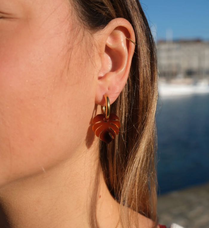 boucles d'oreilles créoles monstera