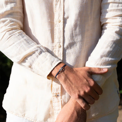 double maillon argent  bleu marine